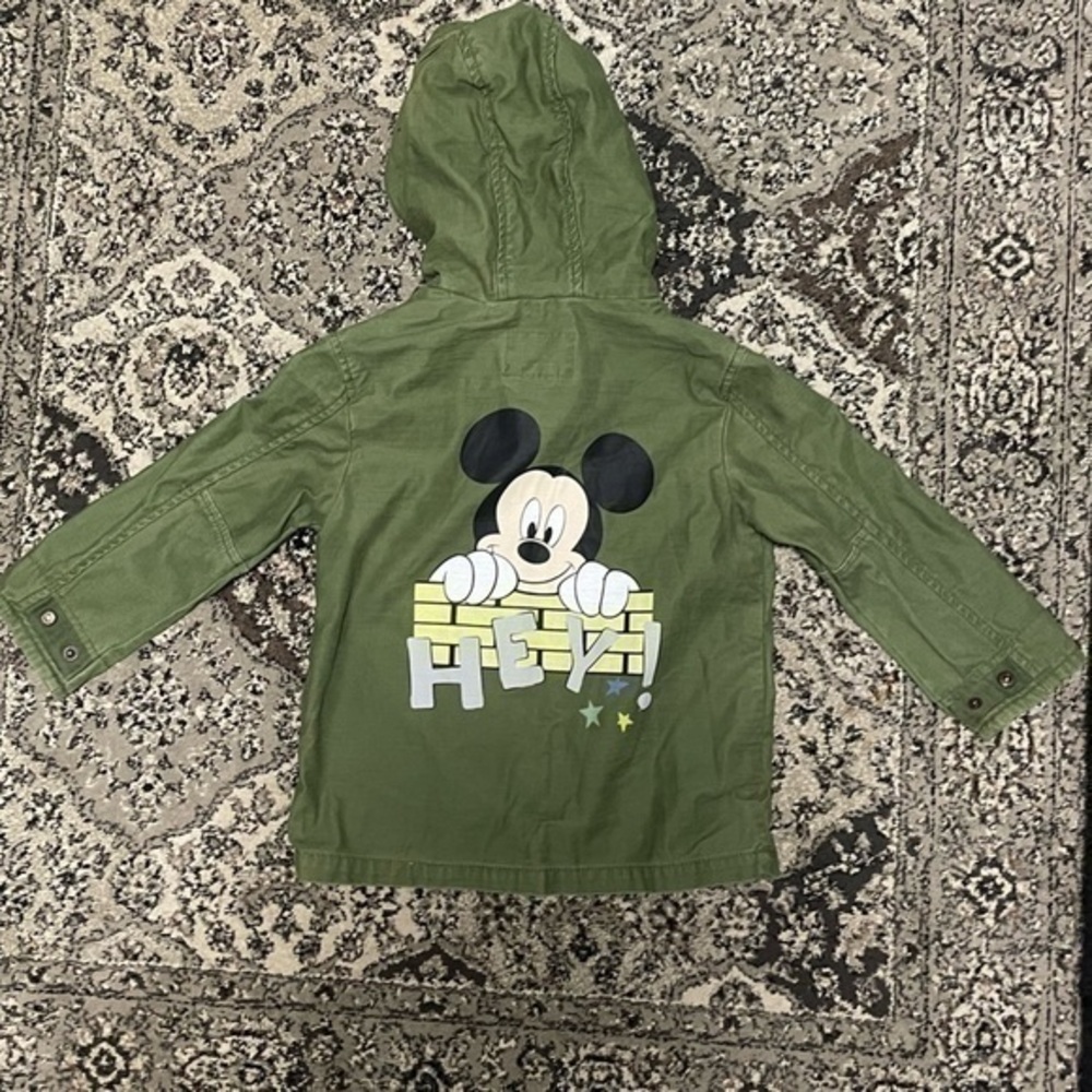 Zara Kids green hooded  jacket 2-3 t Mickey Mouse